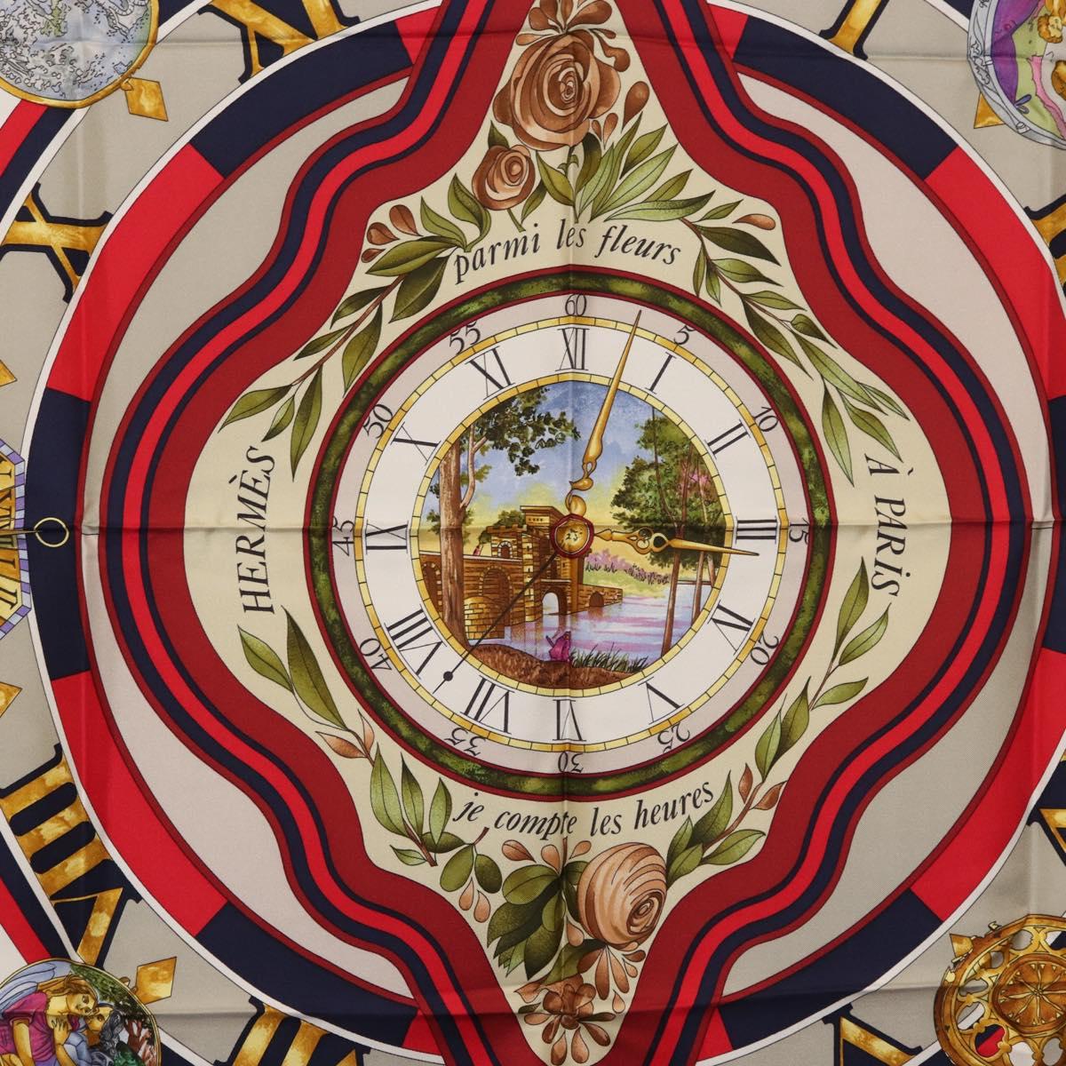 HERMES Carre 90 Scarf ""Parmi les Fleurs Je Compte les Heures"" Auth BA12837V