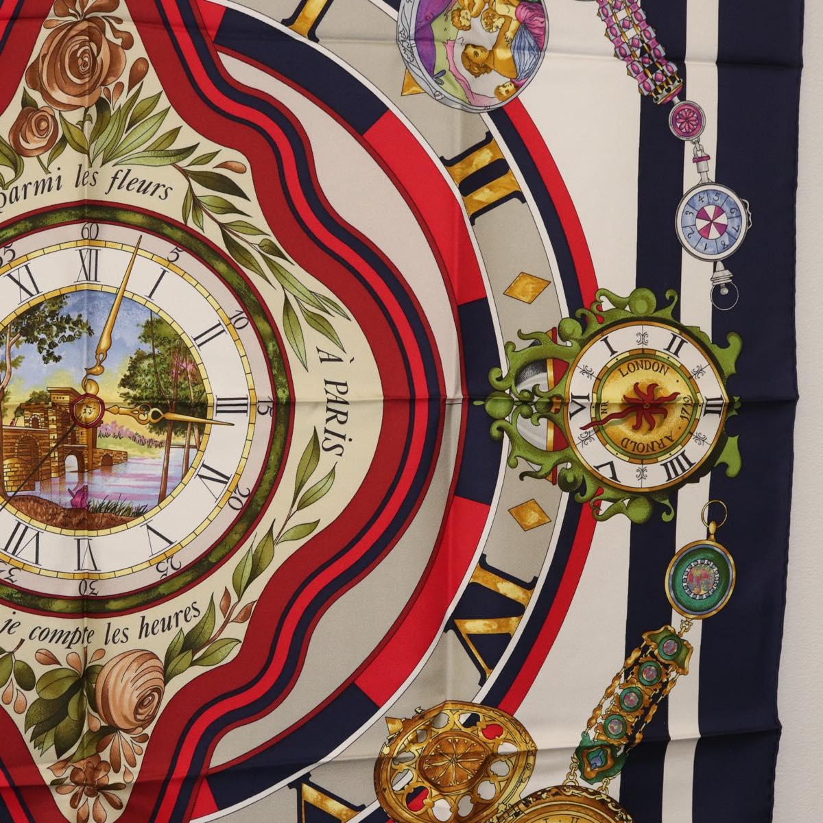 HERMES Carre 90 Scarf ""Parmi les Fleurs Je Compte les Heures"" Auth BA12837V