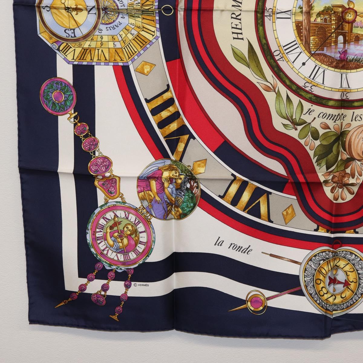 HERMES Carre 90 Scarf ""Parmi les Fleurs Je Compte les Heures"" Auth BA12837V
