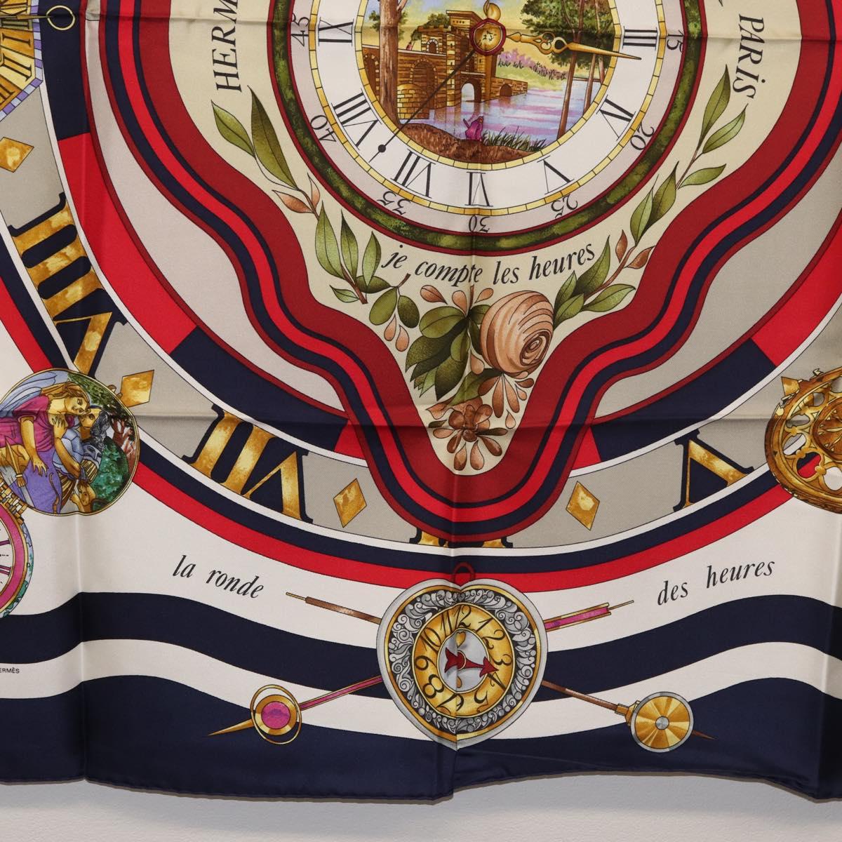 HERMES Carre 90 Scarf ""Parmi les Fleurs Je Compte les Heures"" Auth BA12837V