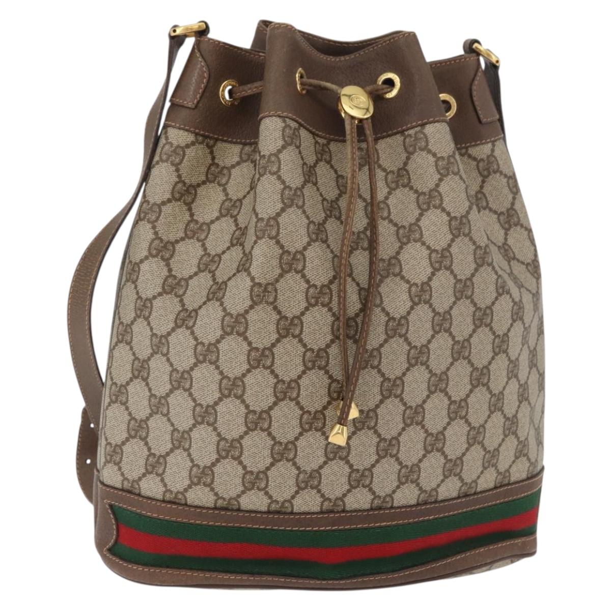 GUCCI GG Supreme Web Sherry Line Bag PVC Beige Gold 41 02 085 Auth BA12841
