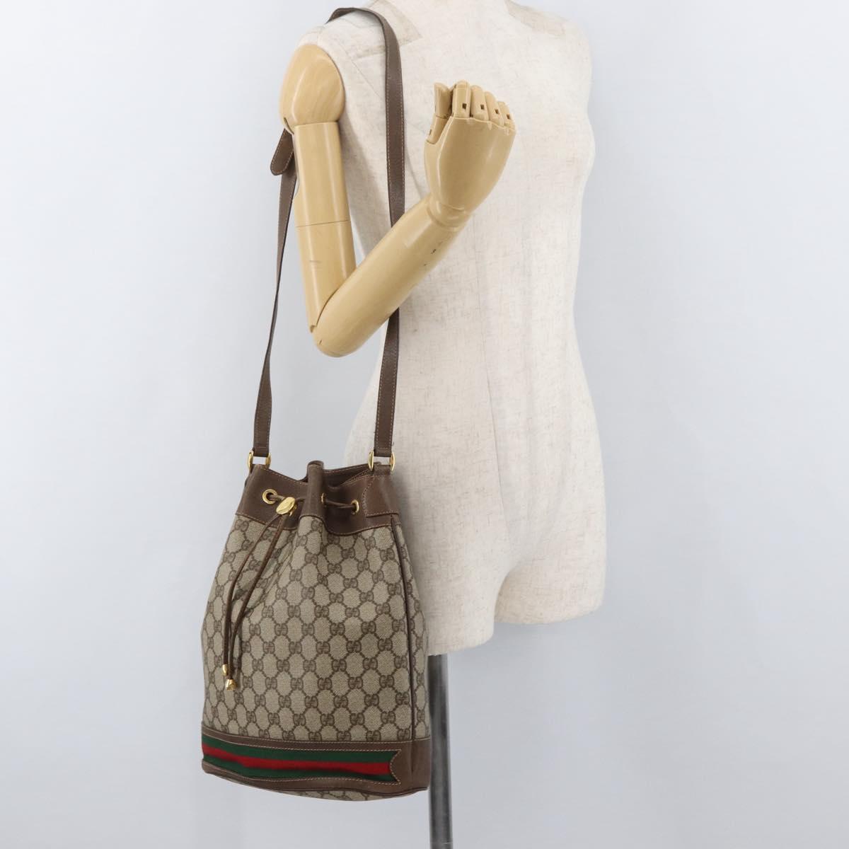 GUCCI GG Supreme Web Sherry Line Bag PVC Beige Gold 41 02 085 Auth BA12841