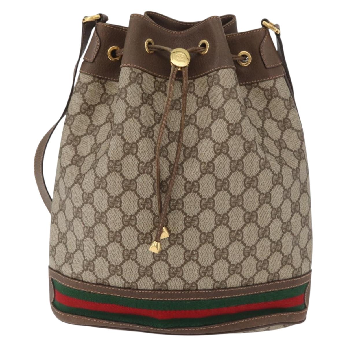 GUCCI GG Supreme Web Sherry Line Bag PVC Beige Gold 41 02 085 Auth BA12841
