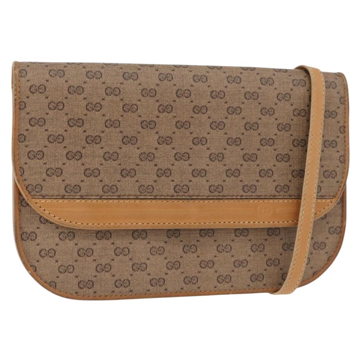 GUCCI Micro GG Supreme Shoulder Bag PVC Beige Gold Auth BA12843