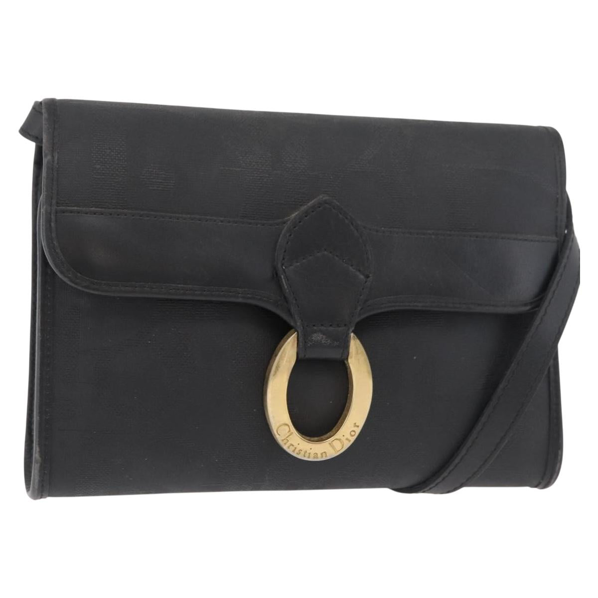 Christian Dior Trotter Canvas Shoulder Bag PVC Black Gold Auth BA12845A
