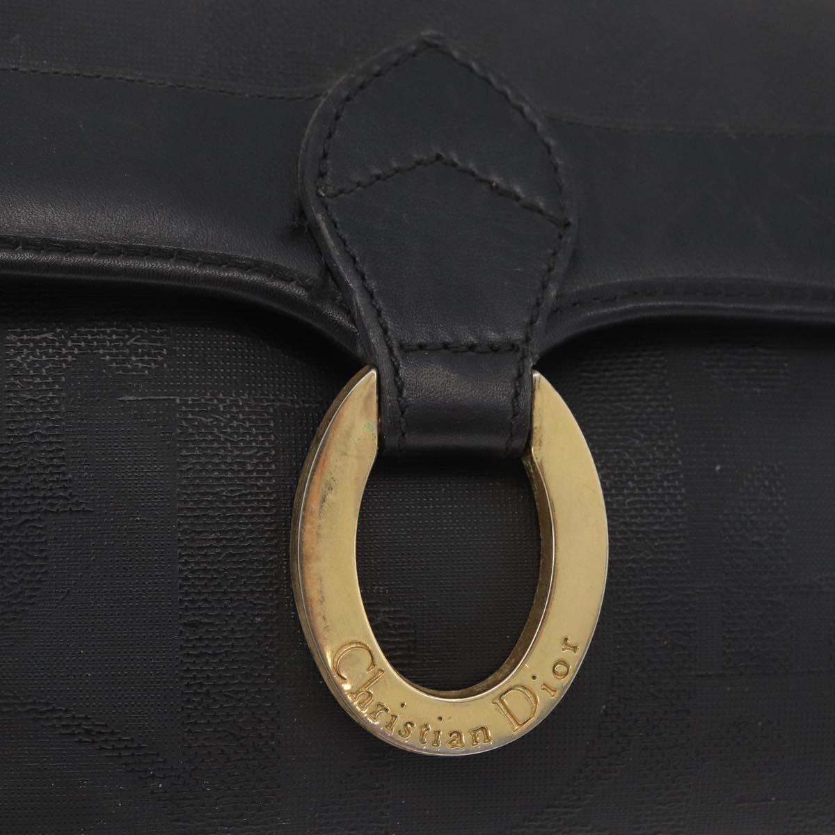 Christian Dior Trotter Canvas Shoulder Bag PVC Black Gold Auth BA12845A