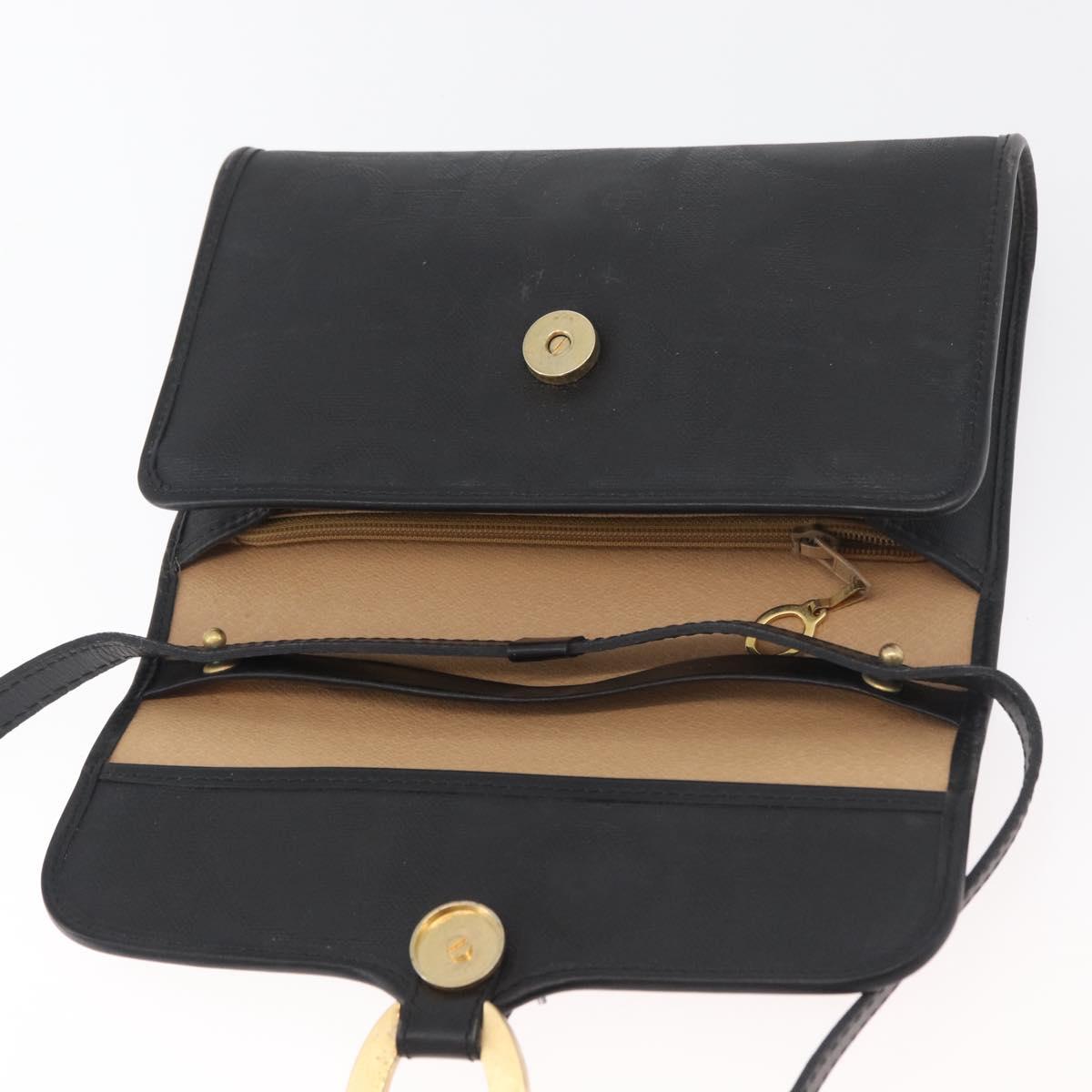 Christian Dior Trotter Canvas Shoulder Bag PVC Black Gold Auth BA12845A