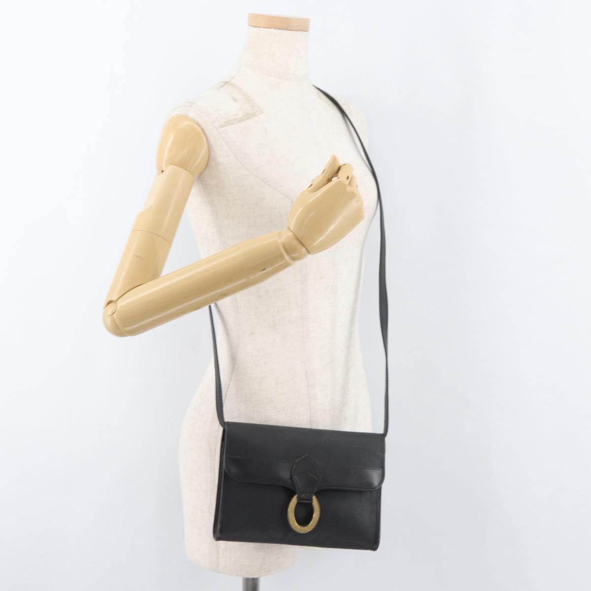 Christian Dior Trotter Canvas Shoulder Bag PVC Black Gold Auth BA12845A