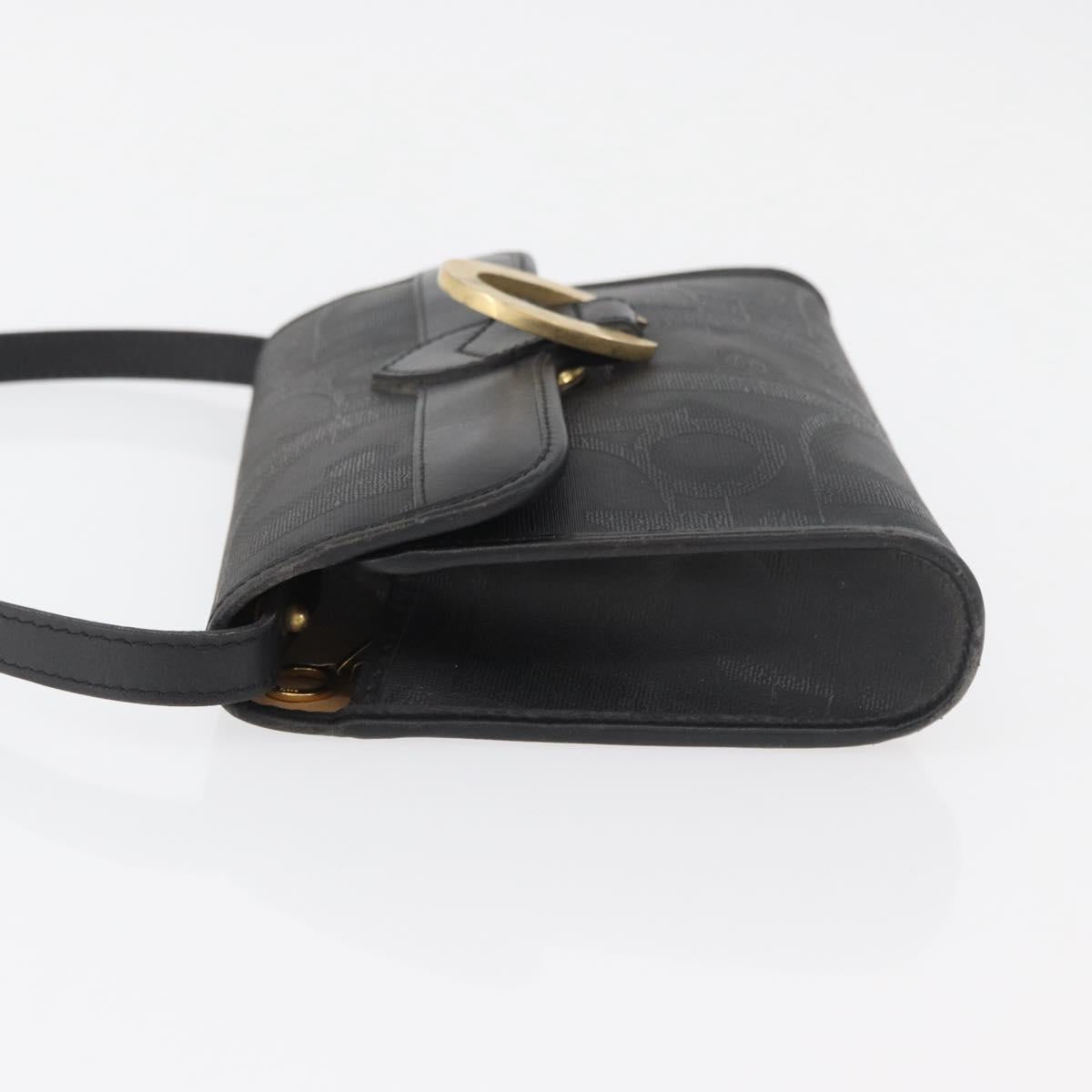 Christian Dior Trotter Canvas Shoulder Bag PVC Black Gold Auth BA12845A