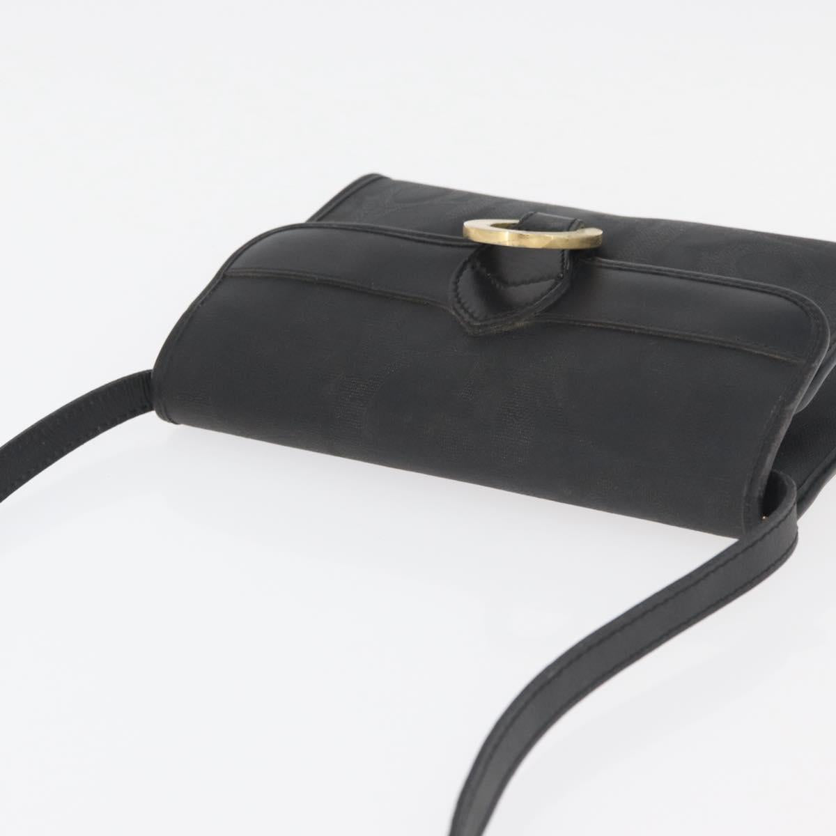 Christian Dior Trotter Canvas Shoulder Bag PVC Black Gold Auth BA12845A