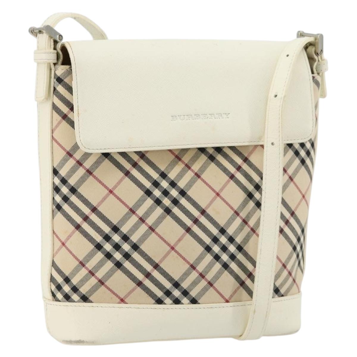 BURBERRY Nova Check Shoulder Bag Canvas Beige Silver Auth BA12846