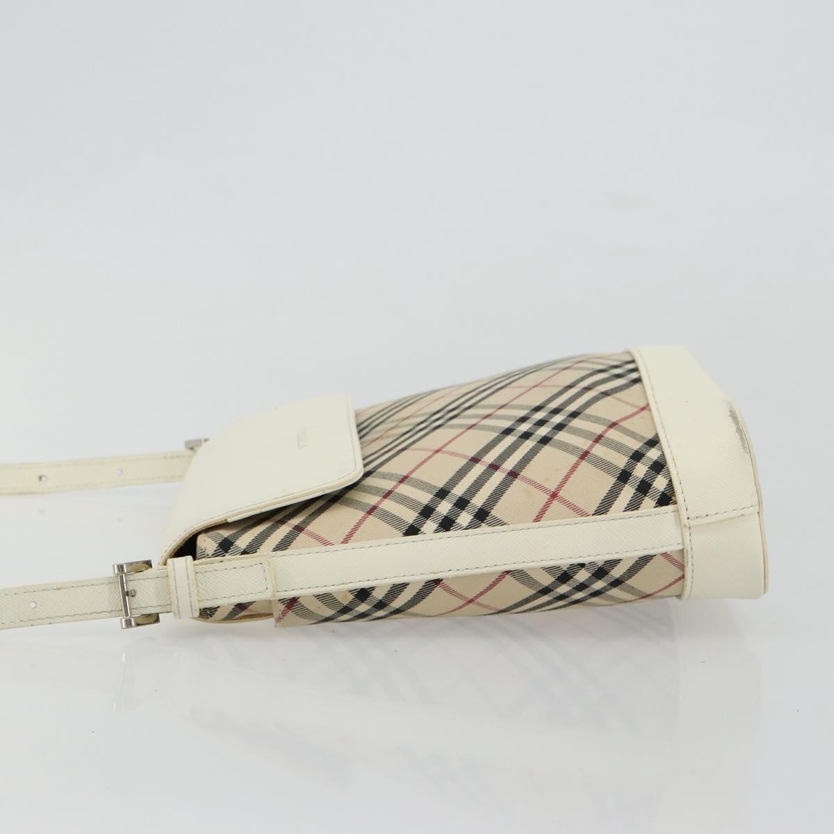 BURBERRY Nova Check Shoulder Bag Canvas Beige Silver Auth BA12846