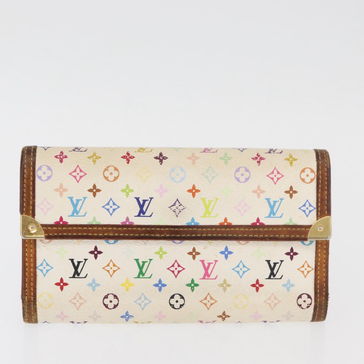 LOUIS VUITTON Monogram Multicolor Wallet 2 Set White LV Auth BA12853