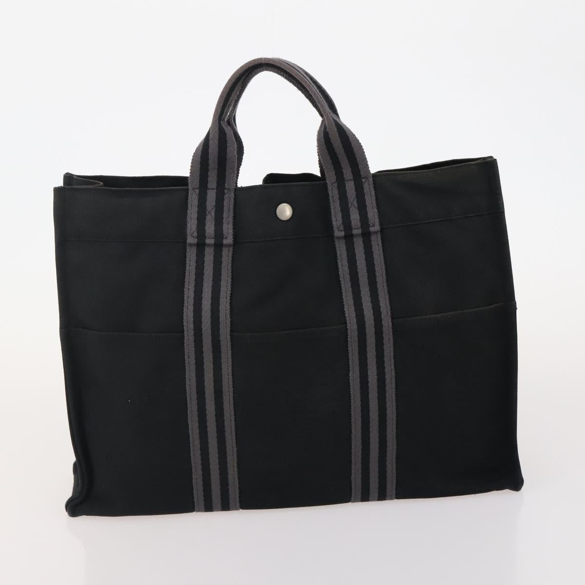 HERMES Fourre Tout MM Hand Bag Canvas 3 Set Navy Black Red Auth BA12857