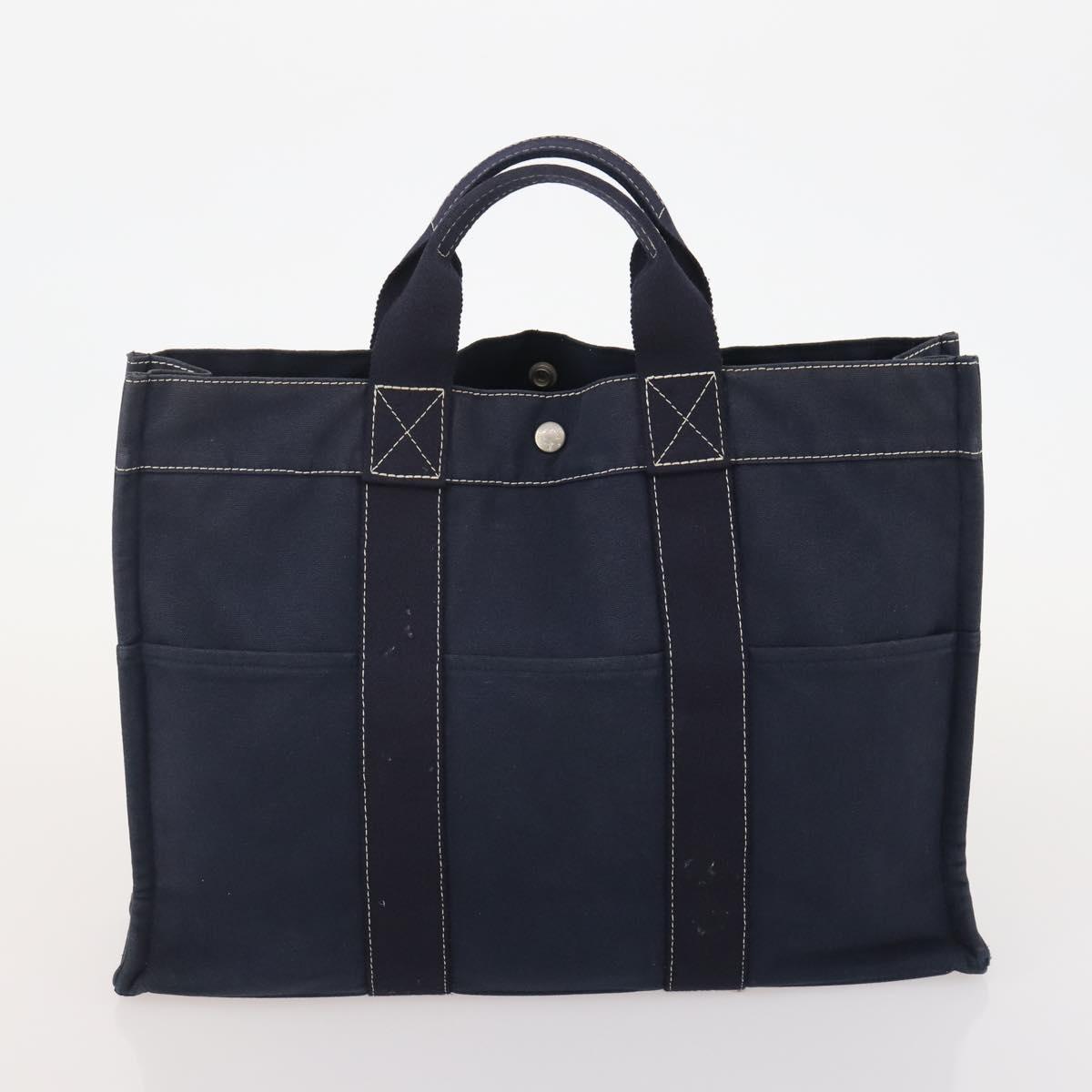 HERMES Fourre Tout MM Hand Bag Canvas 3 Set Navy Black Red Auth BA12857