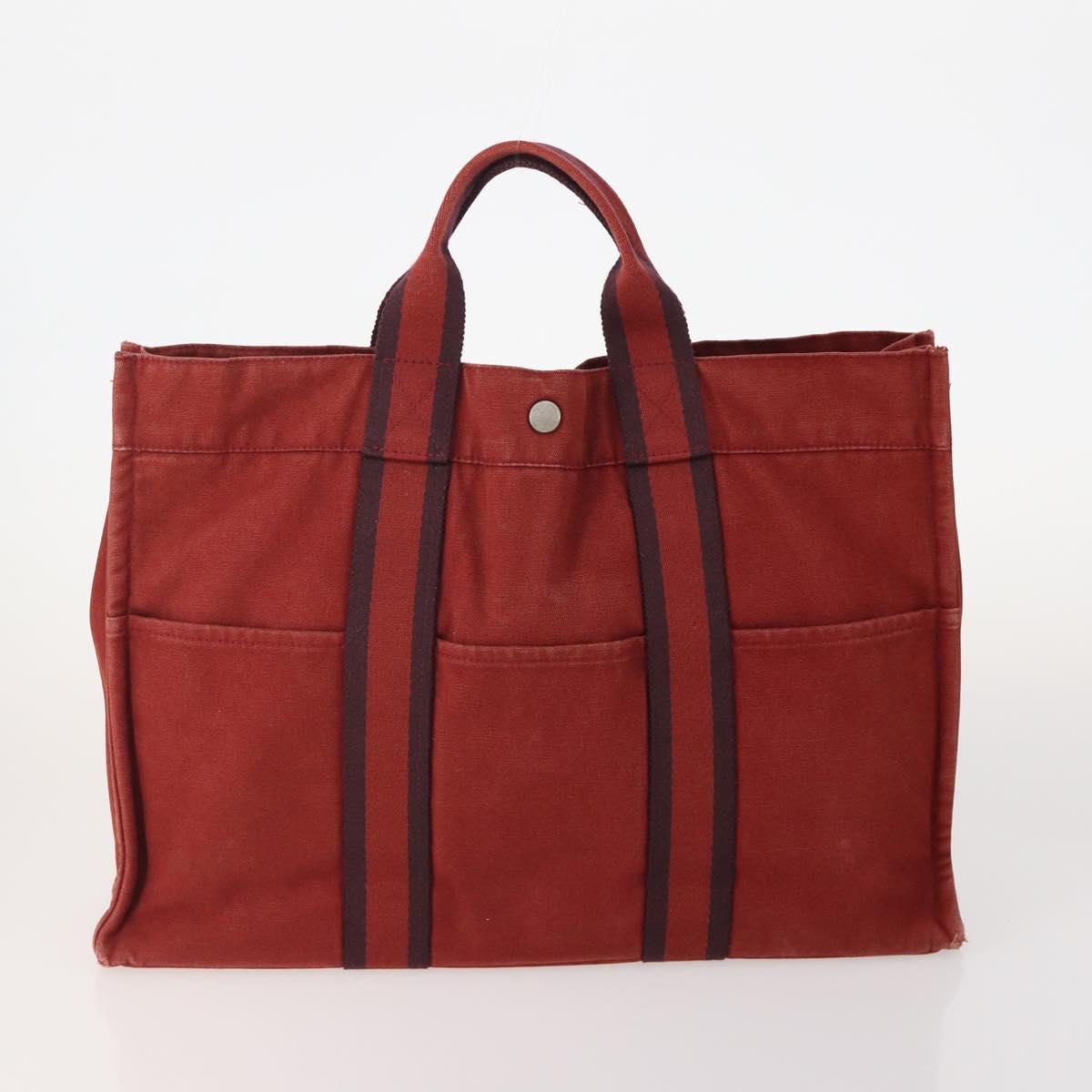 HERMES Fourre Tout MM Hand Bag Canvas 3 Set Navy Black Red Auth BA12857