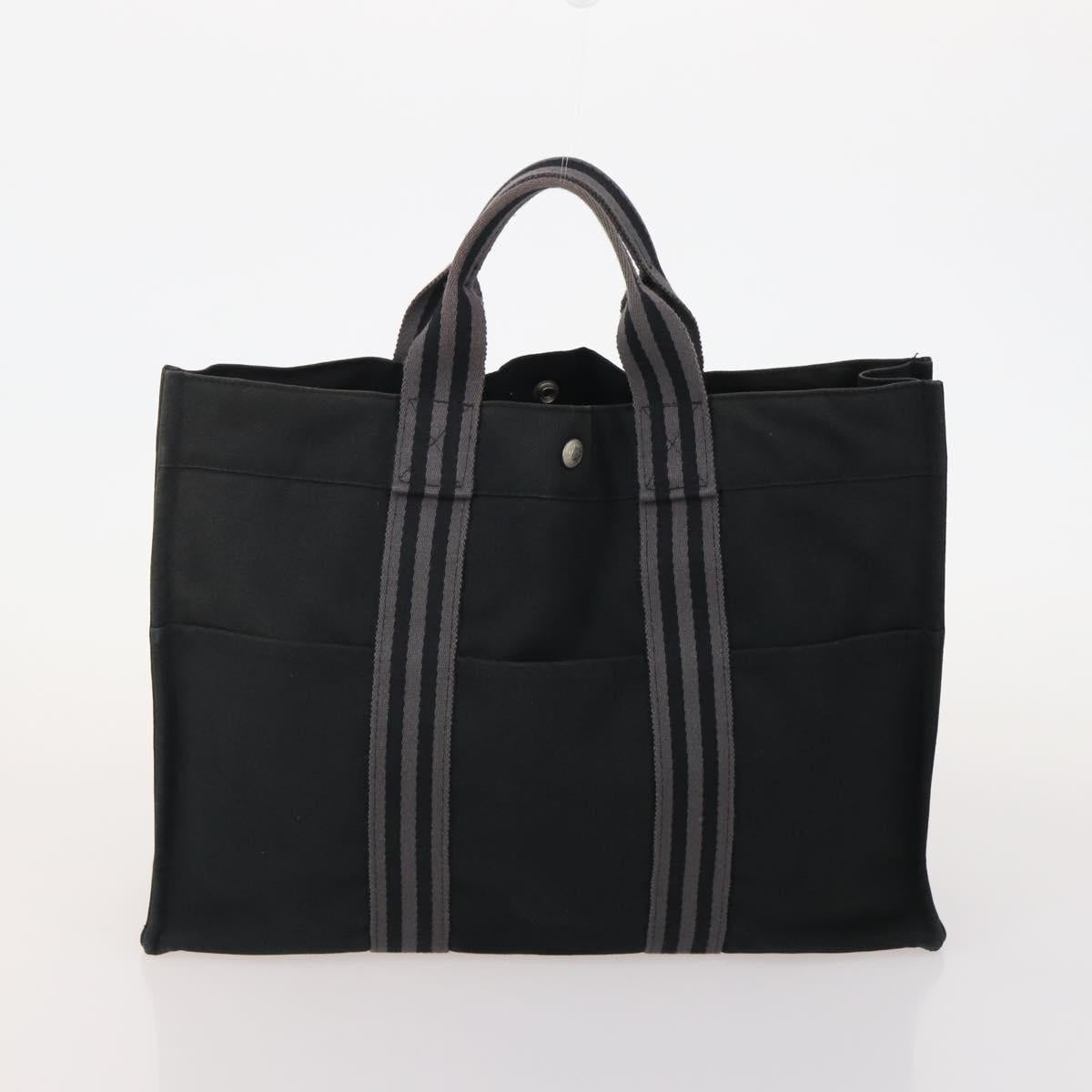 HERMES Fourre Tout MM Hand Bag Canvas 3 Set Navy Black Red Auth BA12857