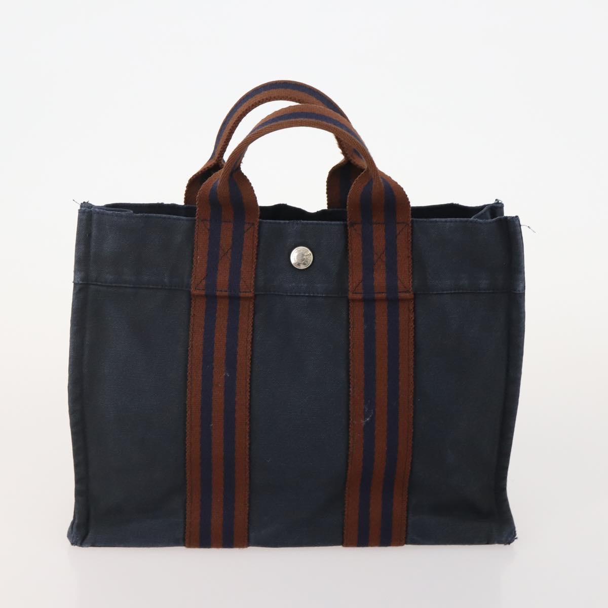 HERMES Fourre Tout PM Hand Bag Canvas 4 Set Gray Red Navy Auth BA12858