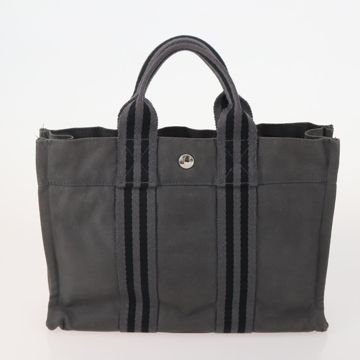 HERMES Fourre Tout PM Hand Bag Canvas 4 Set Gray Red Navy Auth BA12858