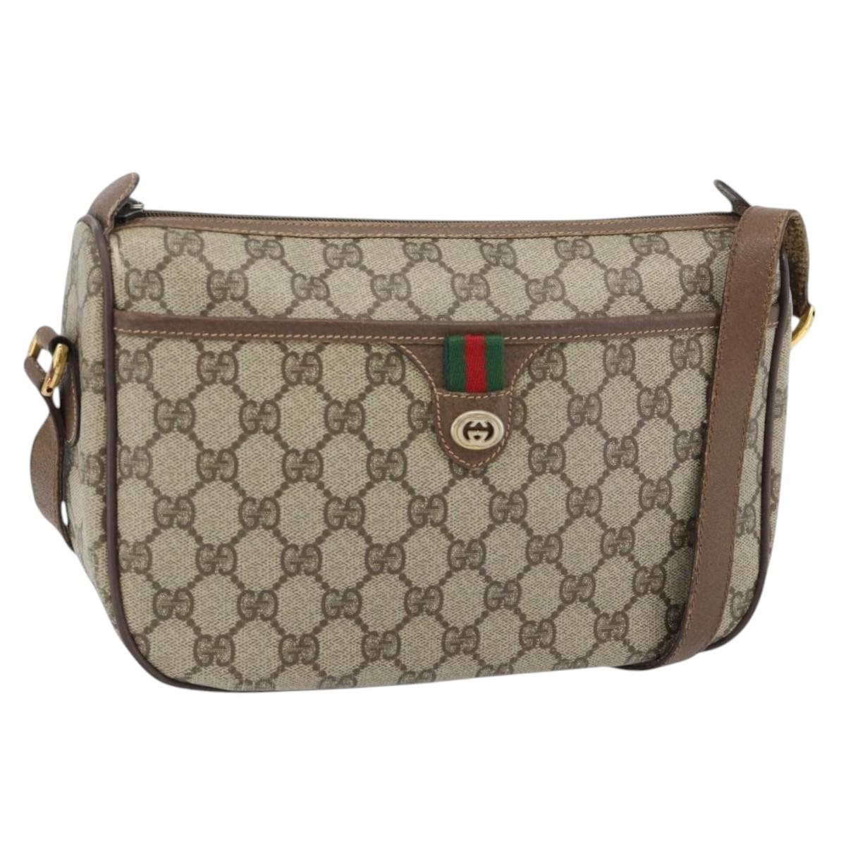 GUCCI GG Supreme Web Sherry Line Bag PVC Beige Gold 89 02 077 Auth BA12879