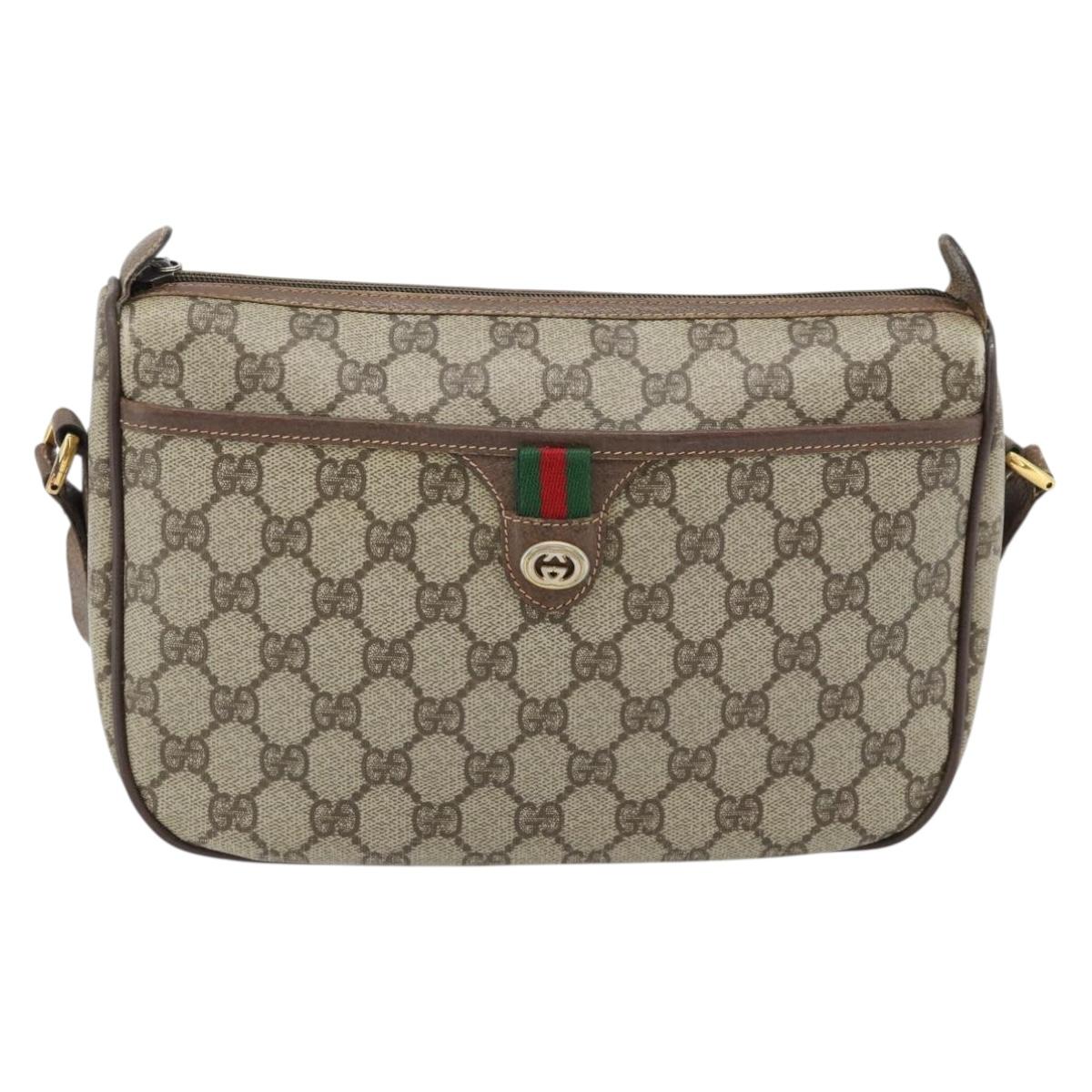 GUCCI GG Supreme Web Sherry Line Bag PVC Beige Gold 89 02 077 Auth BA12879