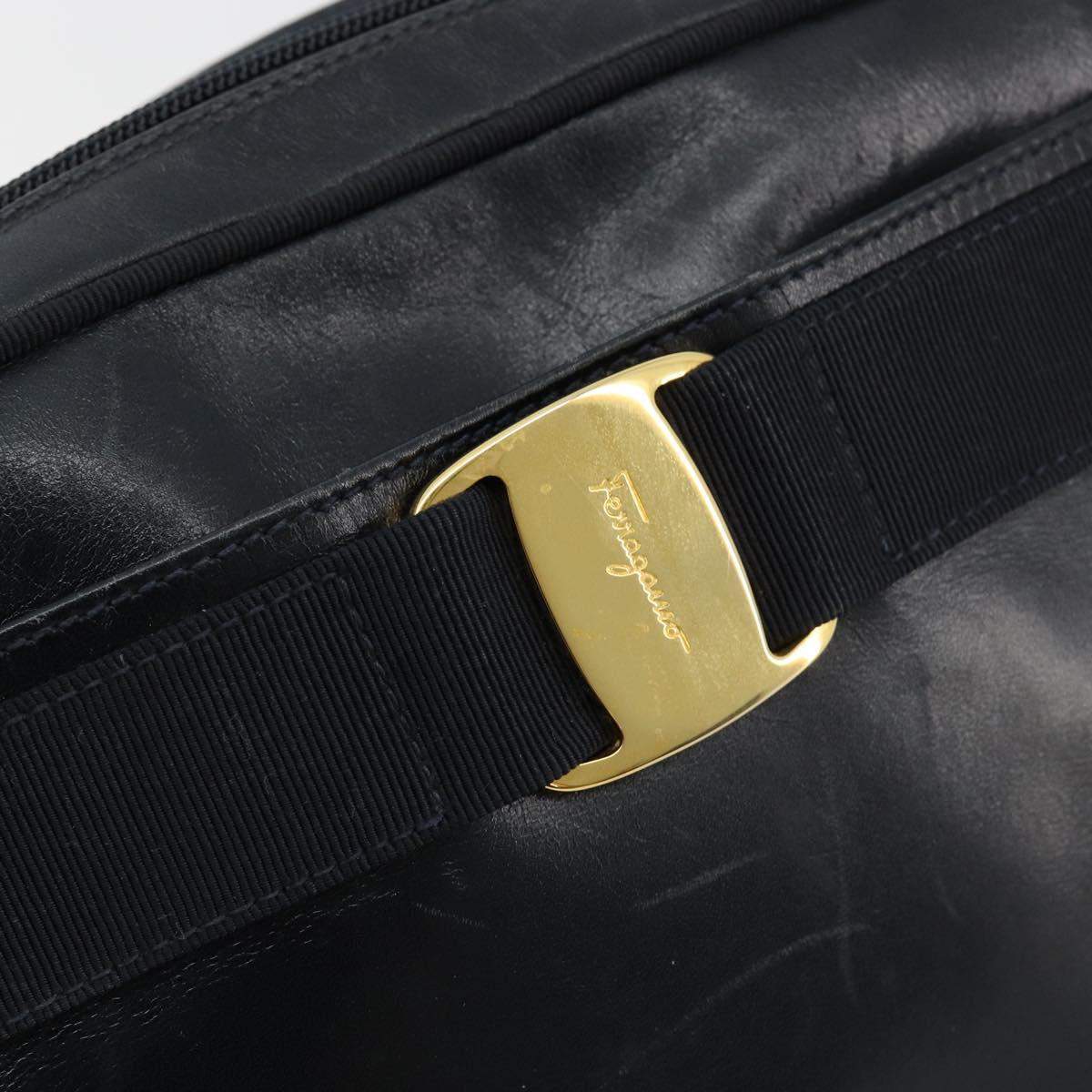 Salvatore Ferragamo Vala Shoulder Bag Leather Navy Gold Auth BA12880