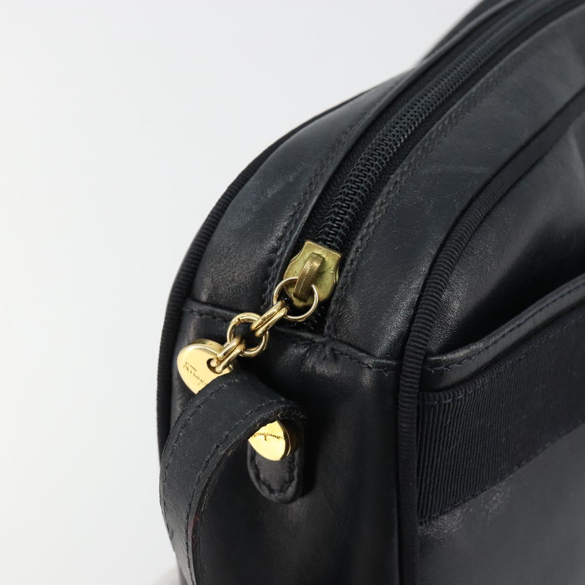 Salvatore Ferragamo Vala Shoulder Bag Leather Navy Gold Auth BA12880
