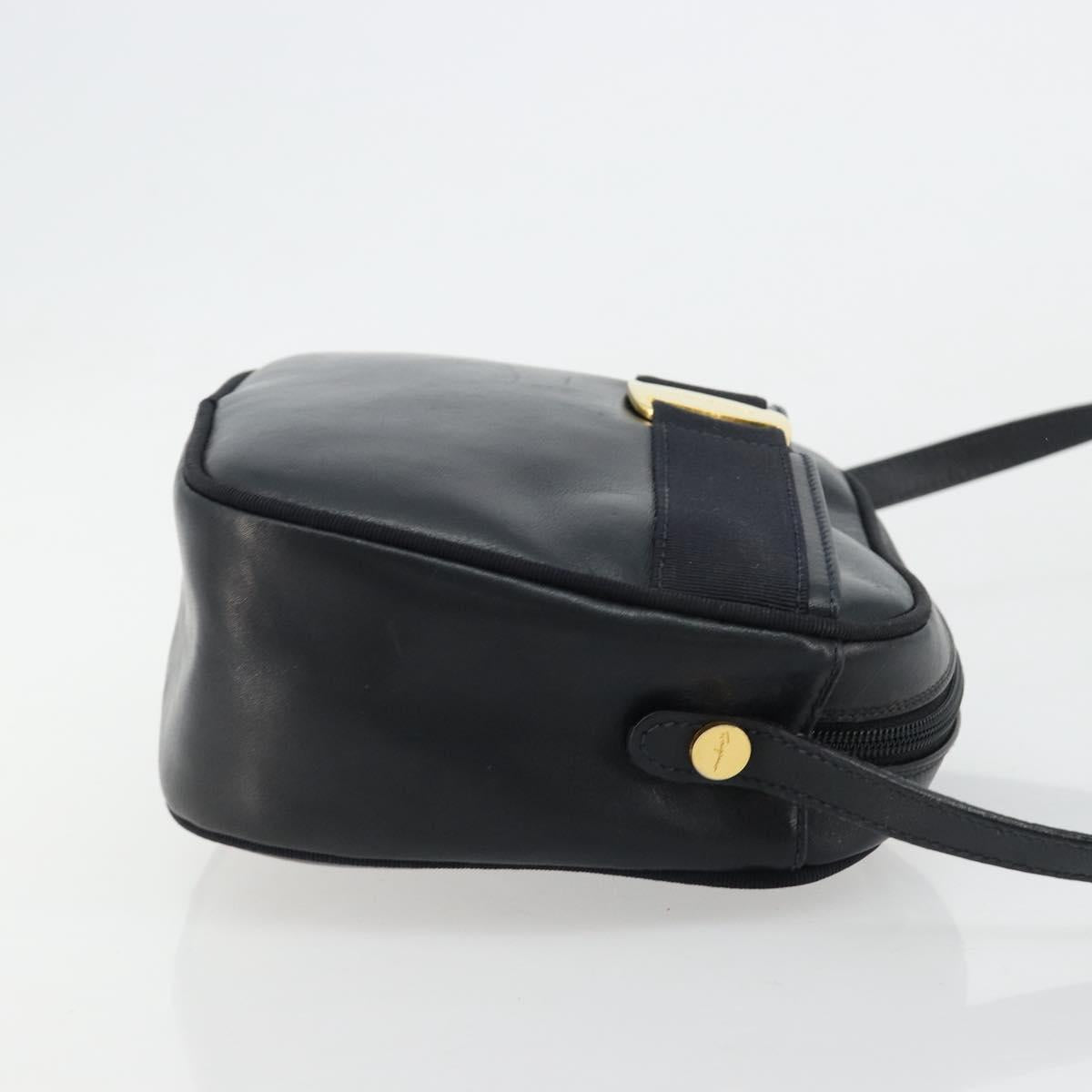 Salvatore Ferragamo Vala Shoulder Bag Leather Navy Gold Auth BA12880