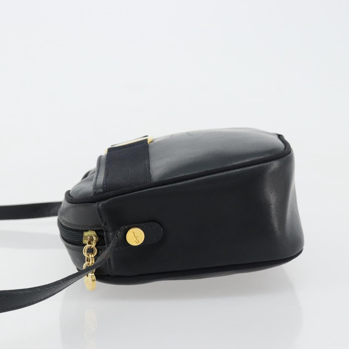 Salvatore Ferragamo Vala Shoulder Bag Leather Navy Gold Auth BA12880