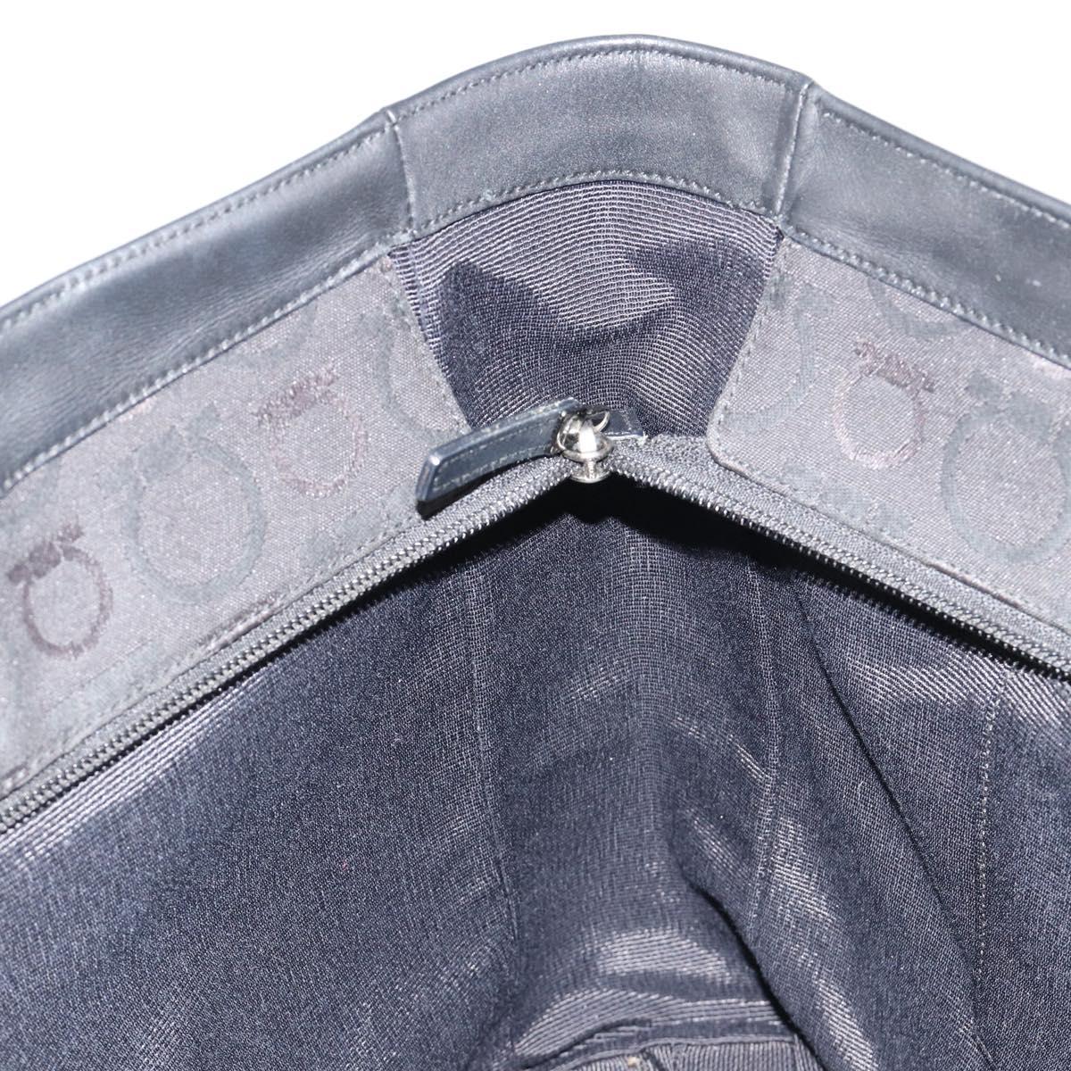 Salvatore Ferragamo Gancini Tote Bag Canvas Black Silver Auth BA12884
