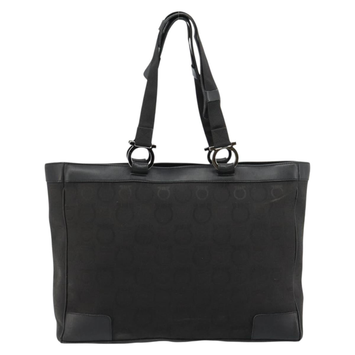 Salvatore Ferragamo Gancini Tote Bag Canvas Black Silver Auth BA12884