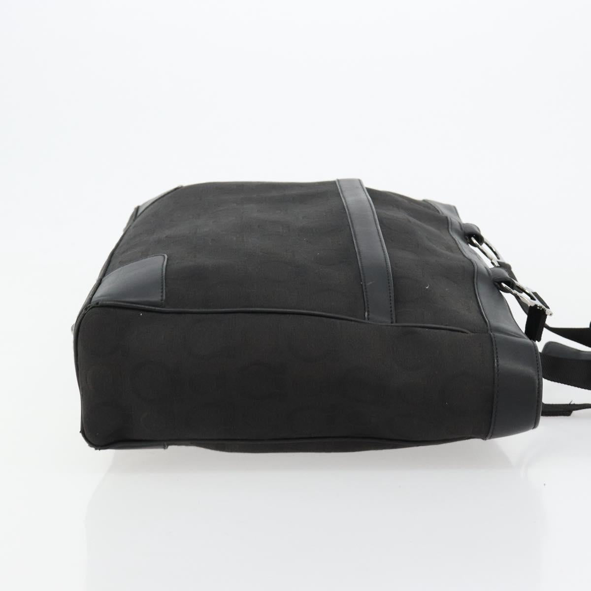 Salvatore Ferragamo Gancini Tote Bag Canvas Black Silver Auth BA12884