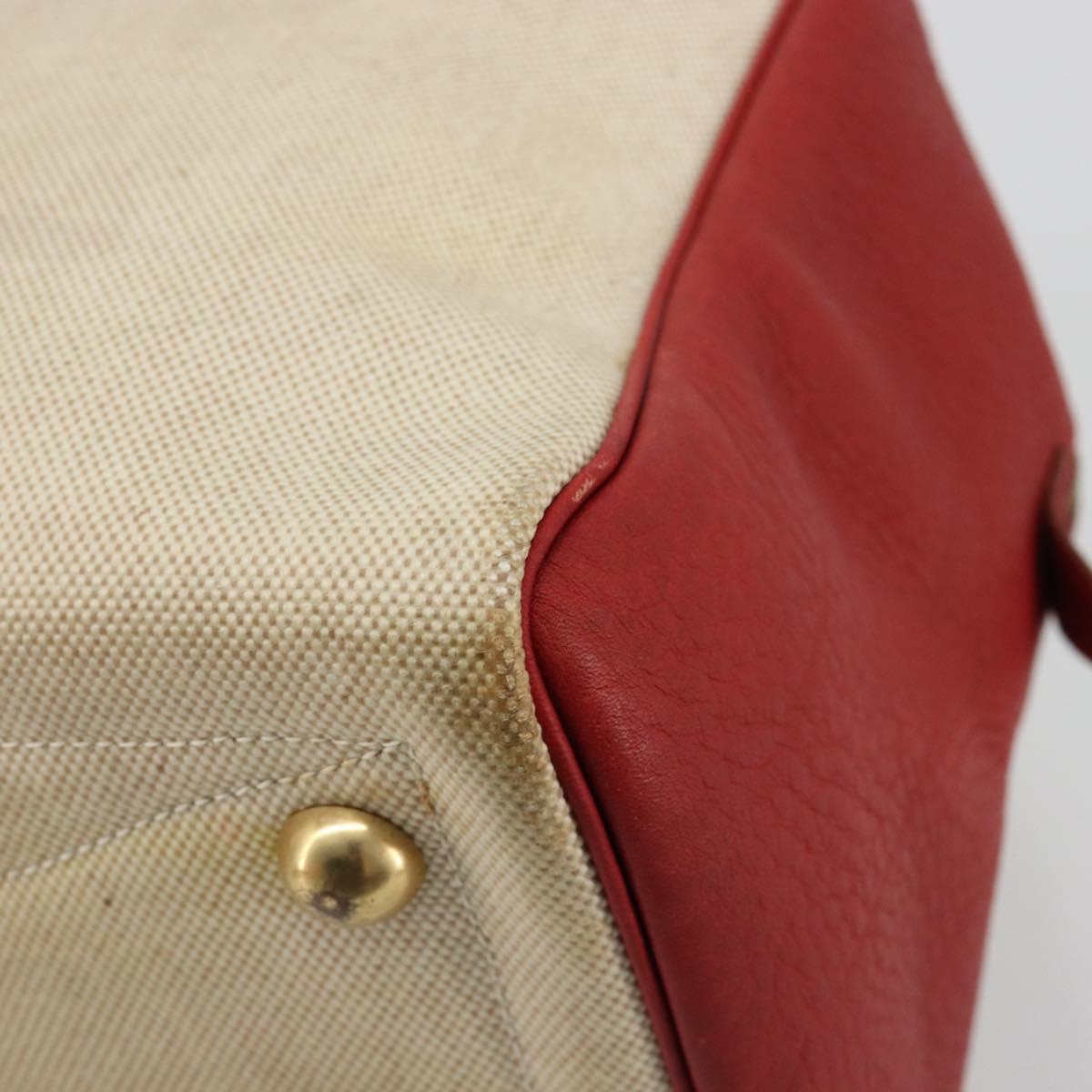 HERMES Victoria 43 Hand Bag Coated Canvas Beige Auth BA12885