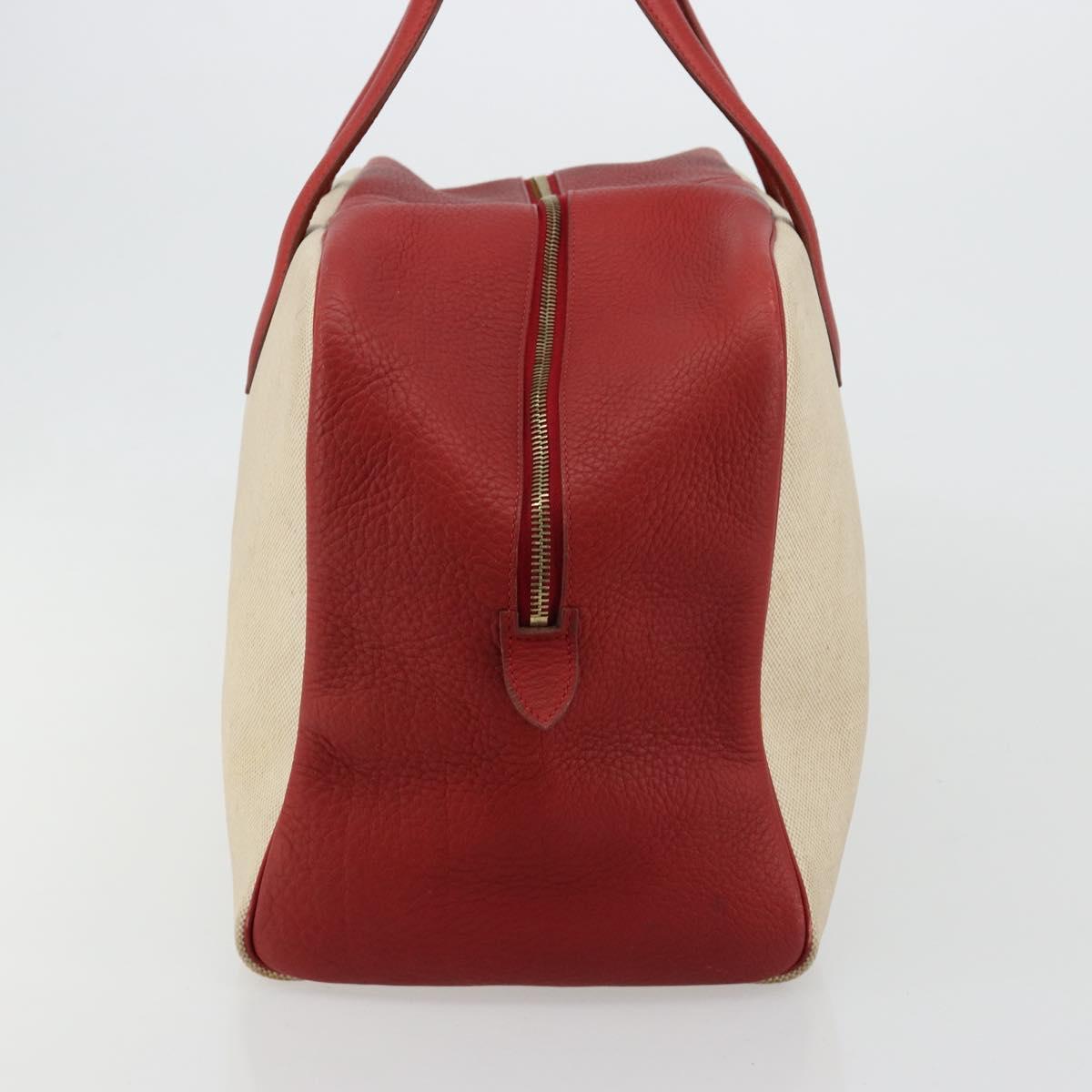 HERMES Victoria 43 Hand Bag Coated Canvas Beige Auth BA12885