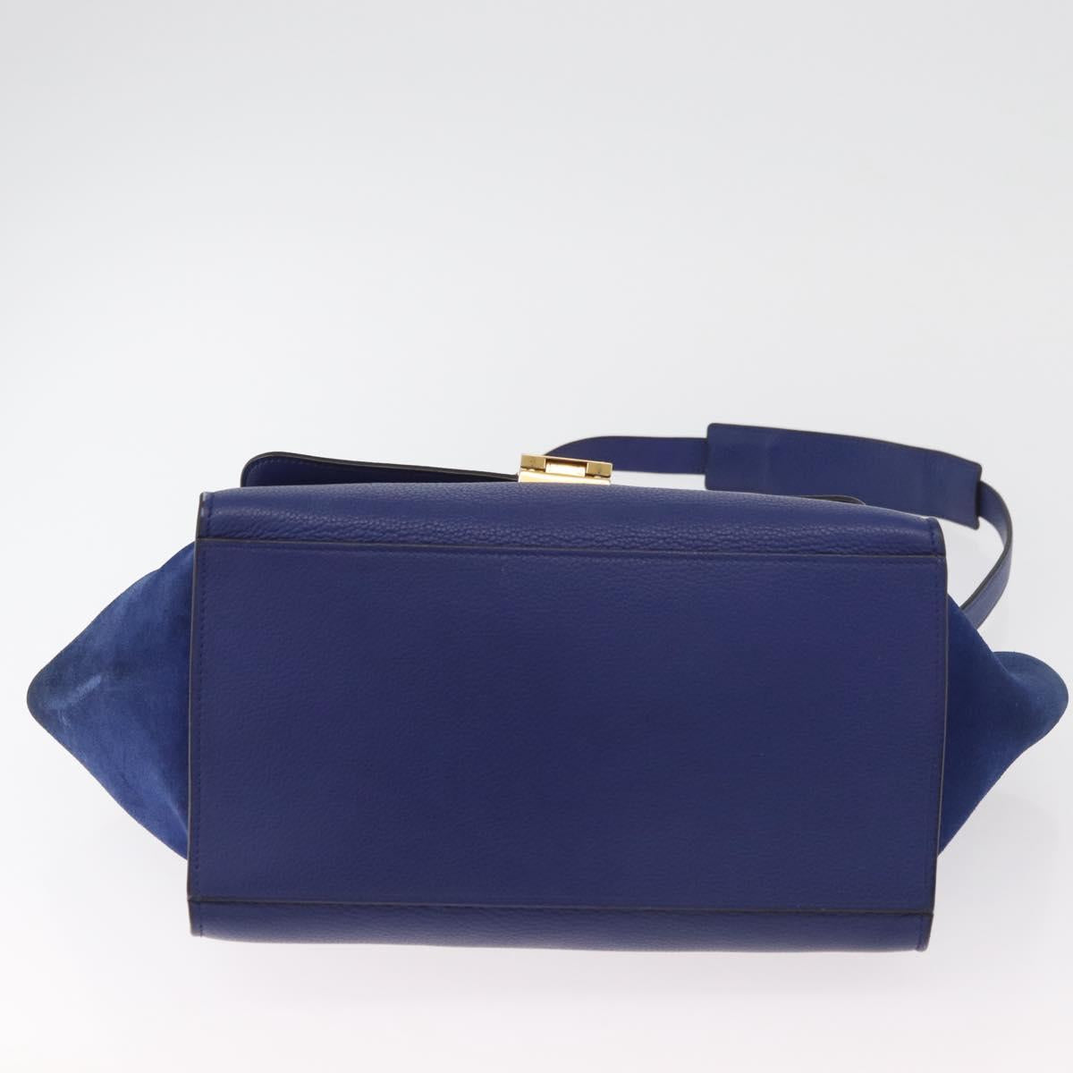 CELINE Trapeze Hand Bag Leather 2way Blue Gold Auth BA12887A