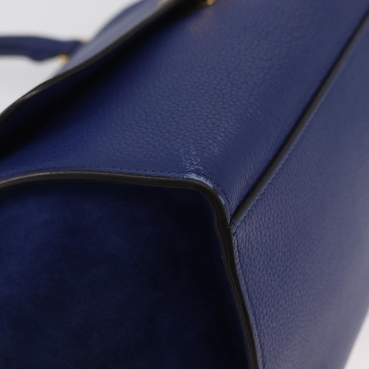 CELINE Trapeze Hand Bag Leather 2way Blue Gold Auth BA12887A