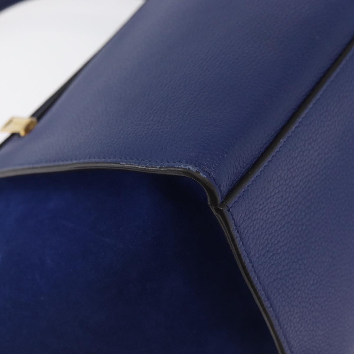 CELINE Trapeze Hand Bag Leather 2way Blue Gold Auth BA12887A