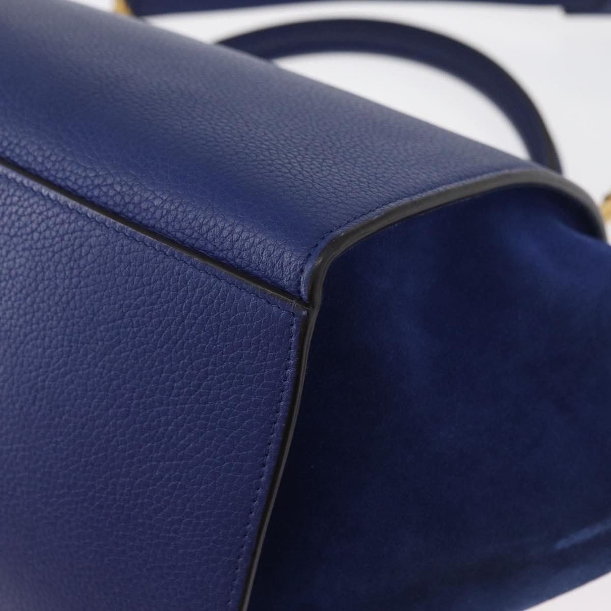 CELINE Trapeze Hand Bag Leather 2way Blue Gold Auth BA12887A