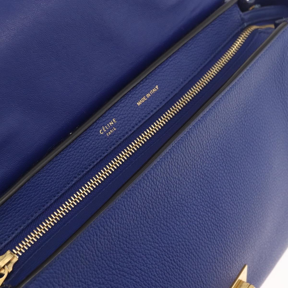 CELINE Trapeze Hand Bag Leather 2way Blue Gold Auth BA12887A