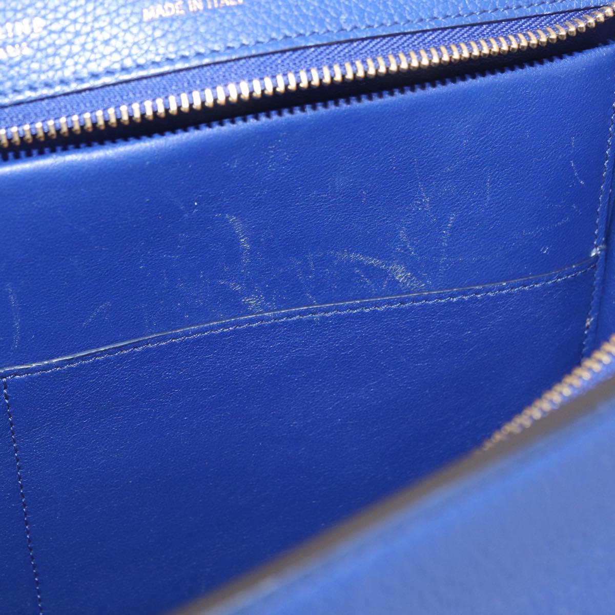 CELINE Trapeze Hand Bag Leather 2way Blue Gold Auth BA12887A