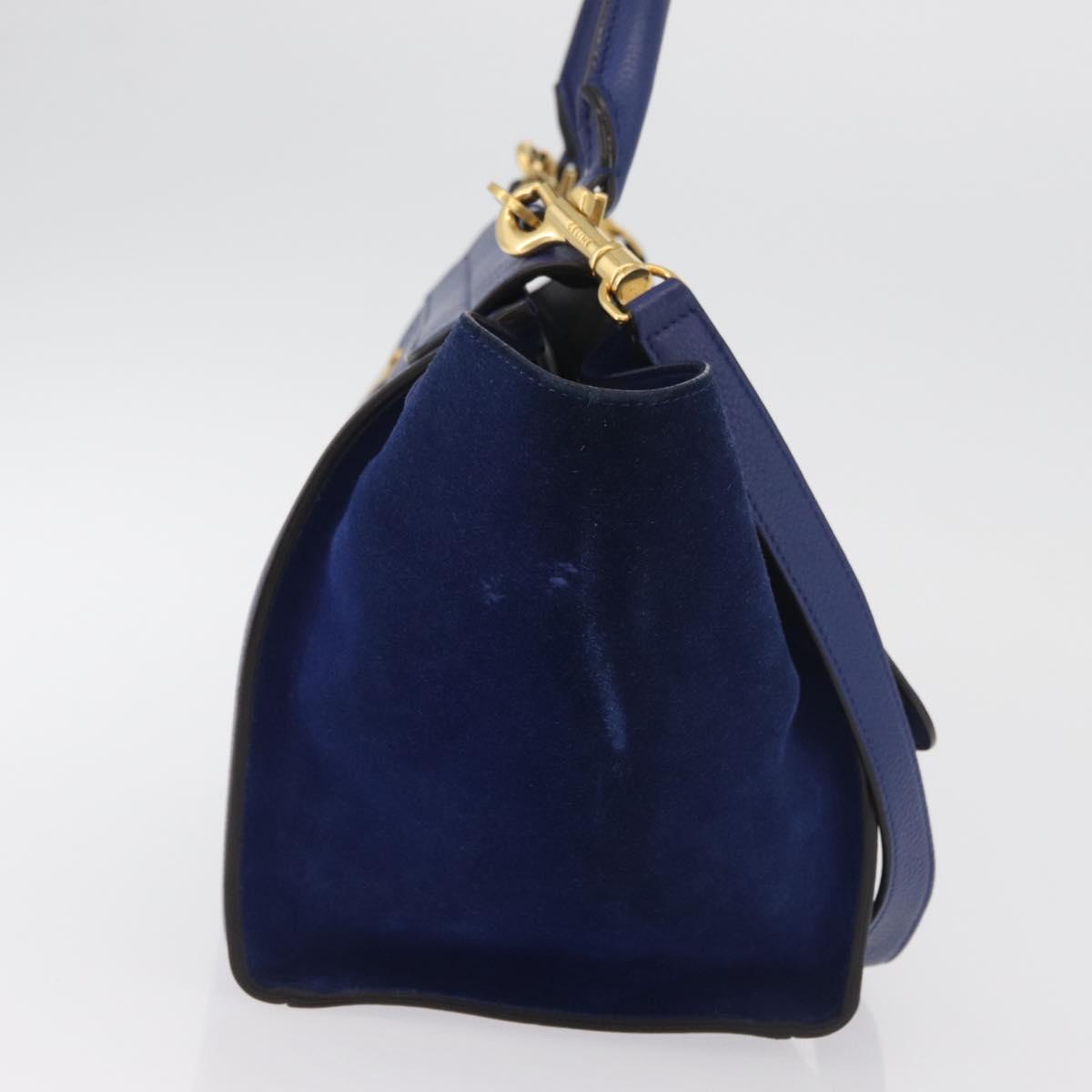 CELINE Trapeze Hand Bag Leather 2way Blue Gold Auth BA12887A