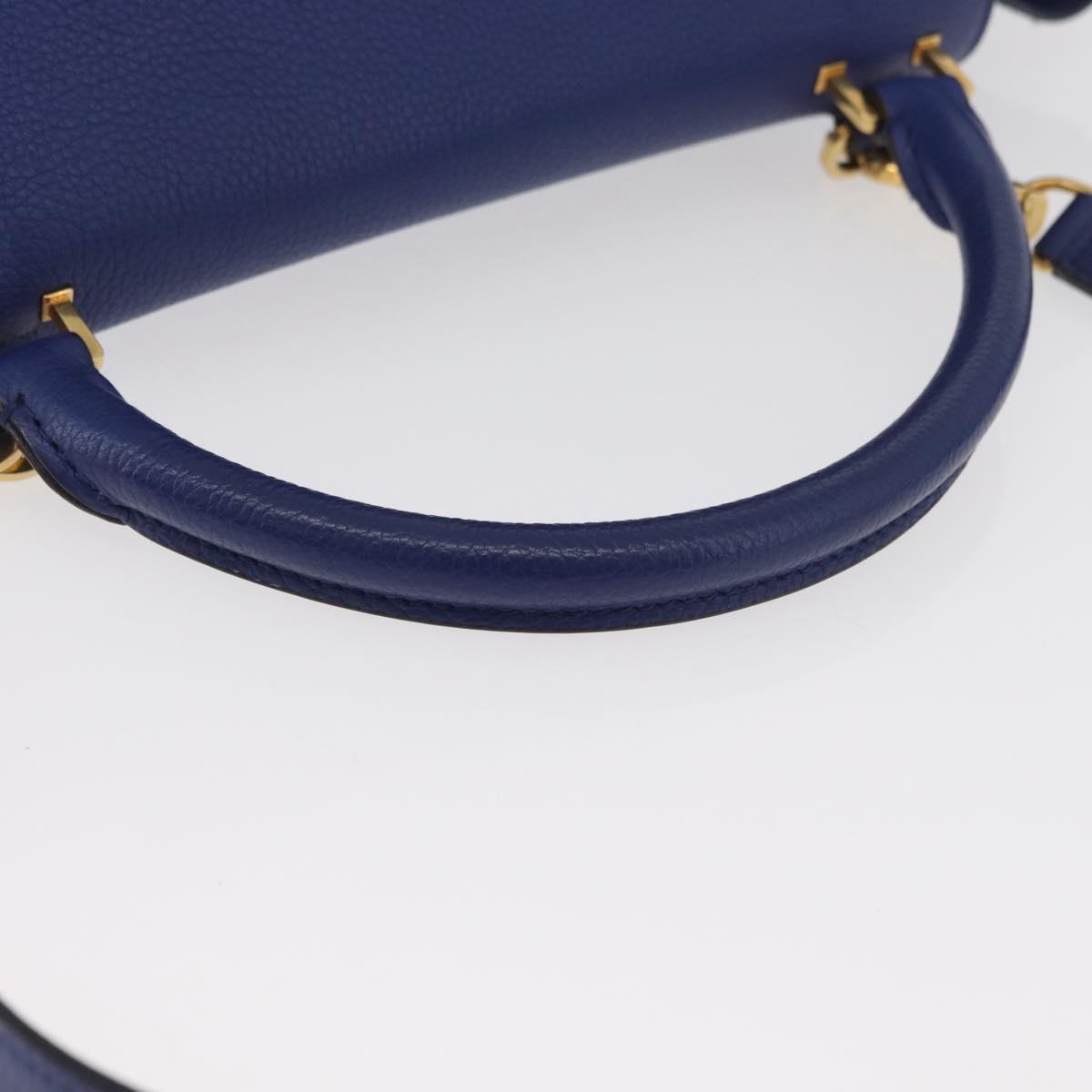 CELINE Trapeze Hand Bag Leather 2way Blue Gold Auth BA12887A