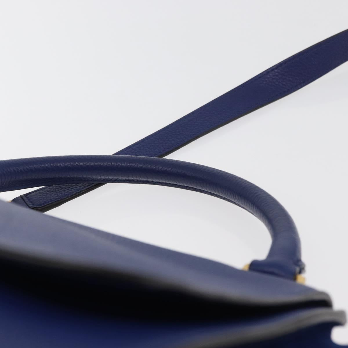 CELINE Trapeze Hand Bag Leather 2way Blue Gold Auth BA12887A
