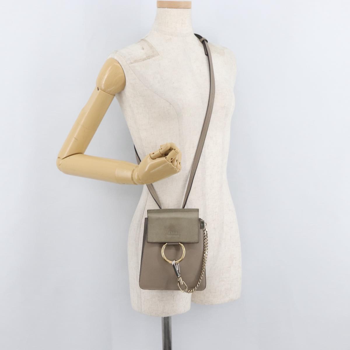 Chloe Fay Shoulder Bag Leather Beige Gold Auth BA12889