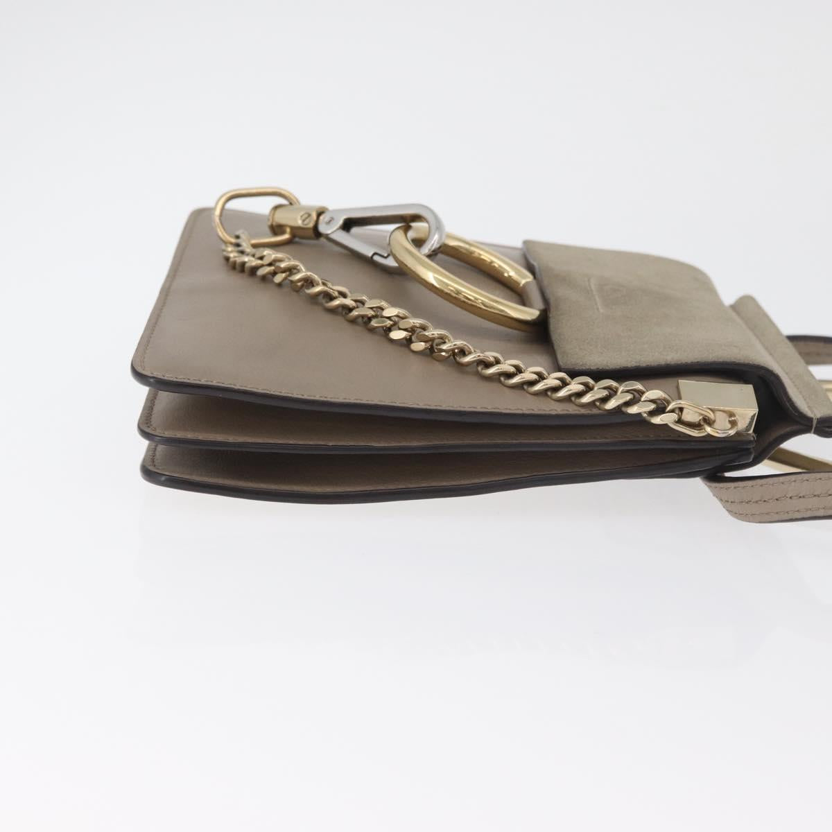 Chloe Fay Shoulder Bag Leather Beige Gold Auth BA12889