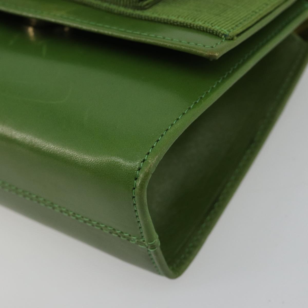 Salvatore Ferragamo Vara Ribbon Chain Bag Leather Green Gold Auth BA12890