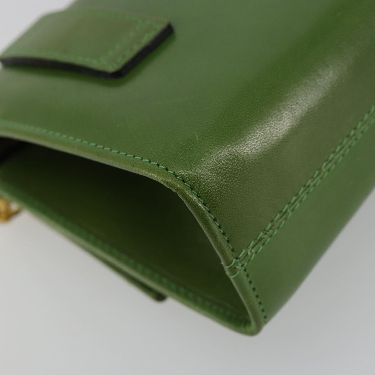 Salvatore Ferragamo Vara Ribbon Chain Bag Leather Green Gold Auth BA12890