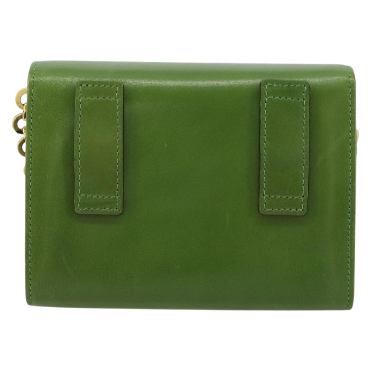 Salvatore Ferragamo Vara Ribbon Chain Bag Leather Green Gold Auth BA12890