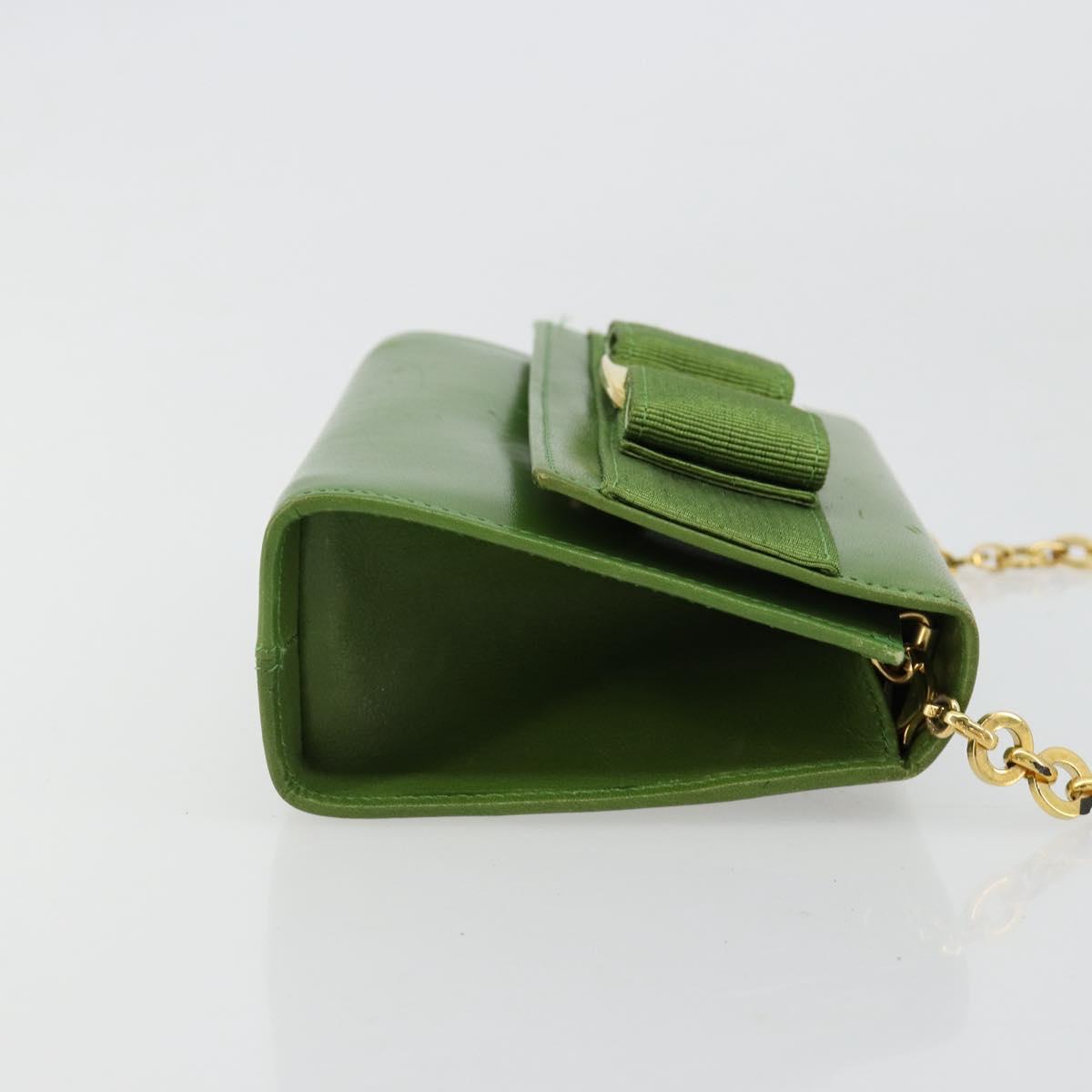 Salvatore Ferragamo Vara Ribbon Chain Bag Leather Green Gold Auth BA12890