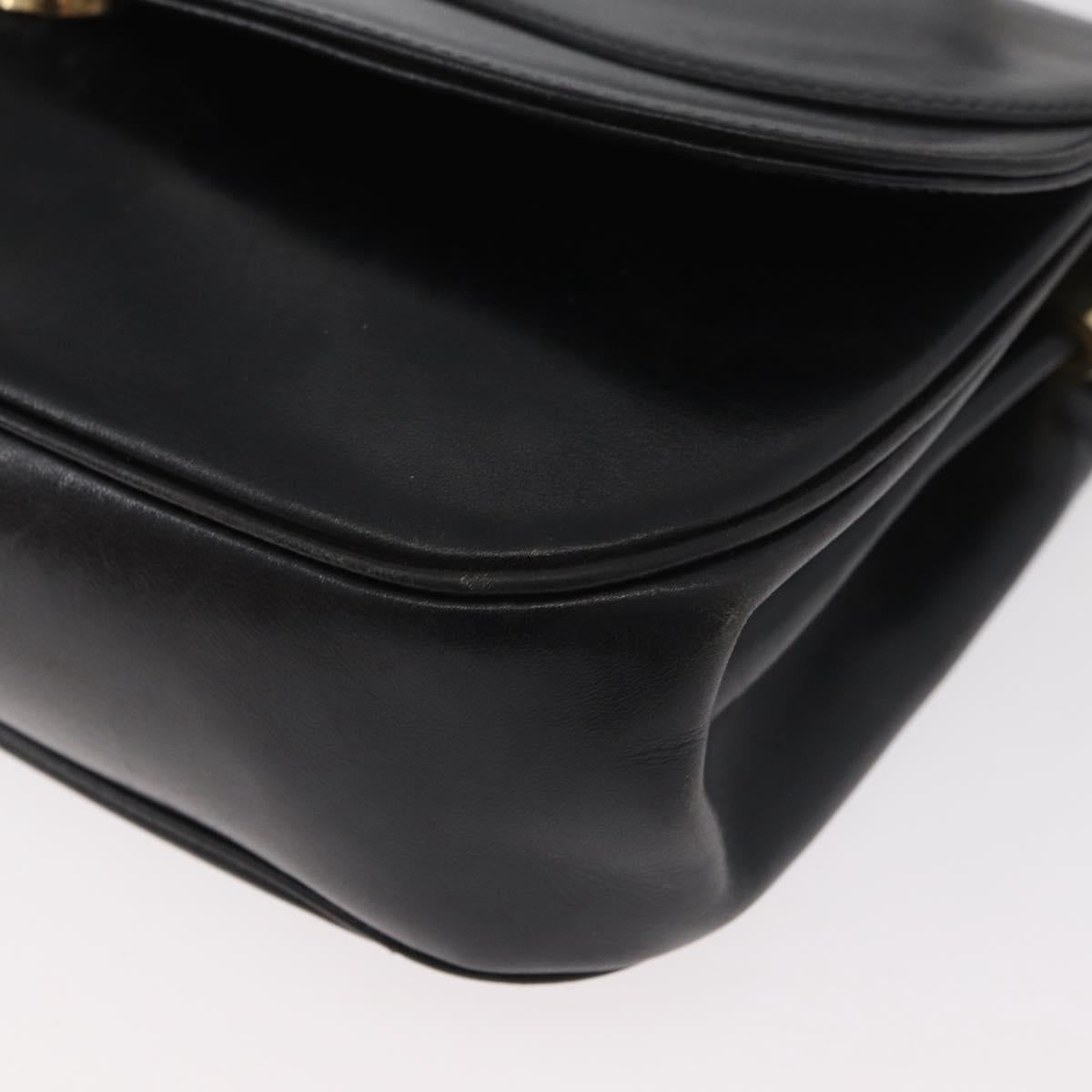 Christian Dior Shoulder Bag Leather Black Gold Auth BA12894